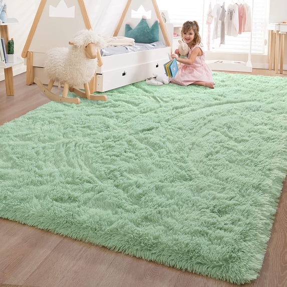 Homore Cute Fluffy Velvet Carpet Soft Washable Area Rugs for Bedroom/ Living Room Decoration, 5' x 8' Mustard Green
