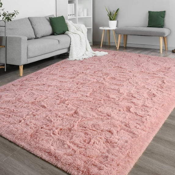 Homore Cute Fluffy Velvet Carpet Soft Washable Area Rugs for Bedroom/ Living Room Decoration,6'x9',Light Pink
