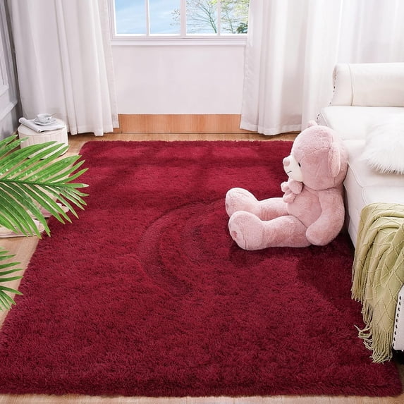 Homore Cute Fluffy Velvet Carpet Soft Washable Area Rugs for Bedroom/ Living Room Decoration,6'x9',Wine Red