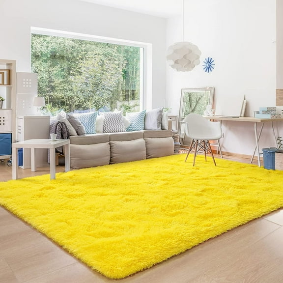 Homore Cute Fluffy Velvet Carpet Soft Washable Area Rugs for Bedroom/ Living Room Decoration,8'x10',Yellow