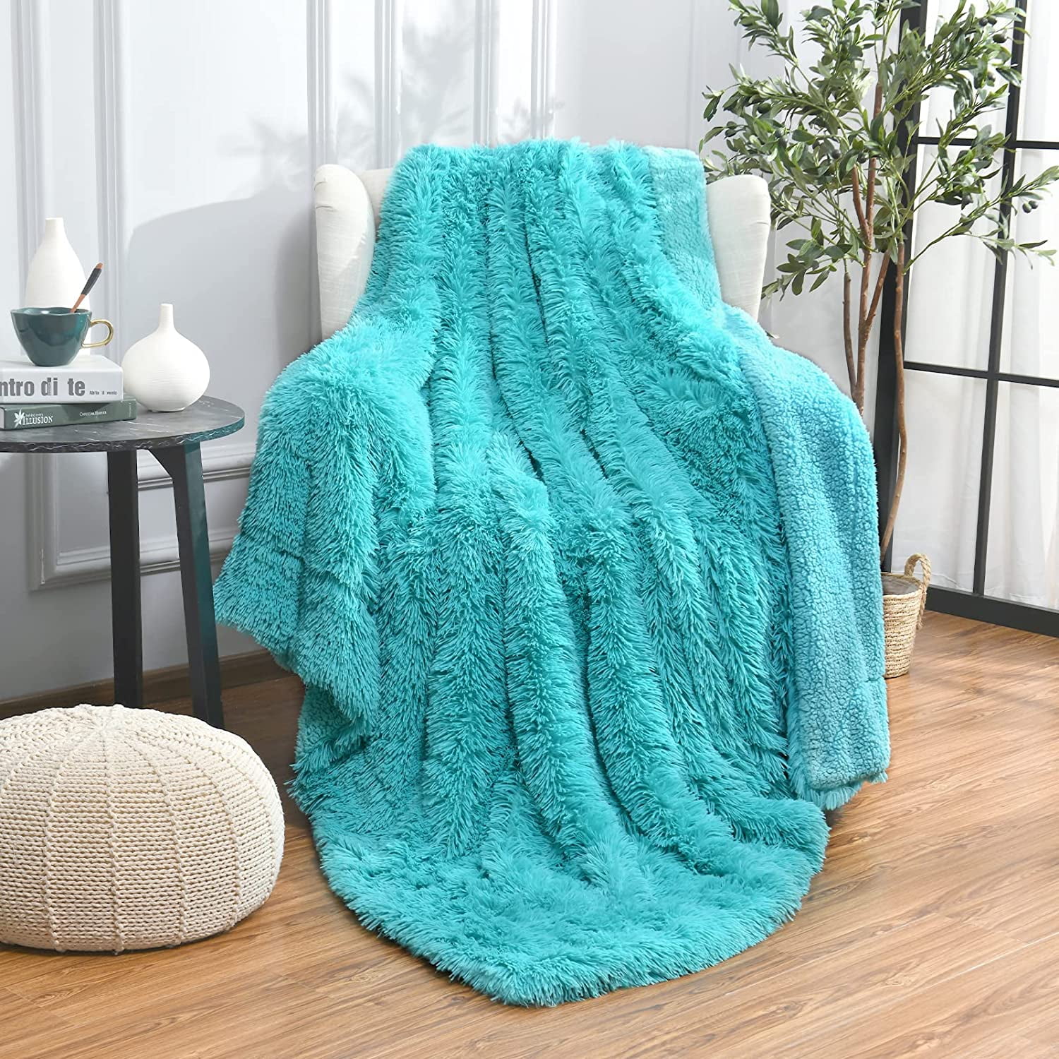 Baby blue faux fur throw sale