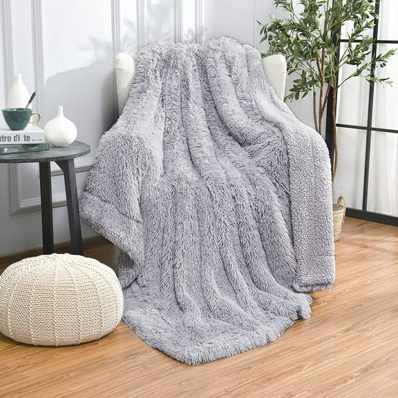 Homore Fashional Shaggy Faux Fur Throw Blanket for Kids and Adult, 60" x 80" , Gray