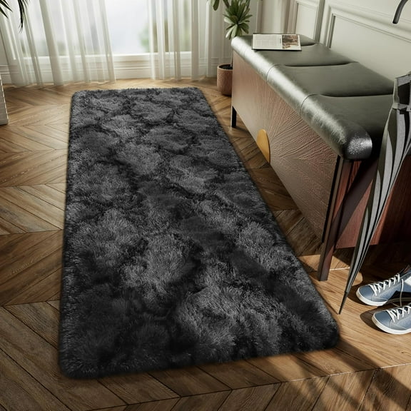 Homore Geometric Area Rugs for Bedroom Living Room Decor 2' x 6' Dark Gray/Black