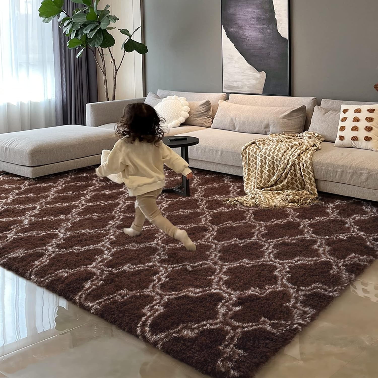 Homore Geometric Area Rugs for Bedroom Living Room Decor 3' x 5' Brown ...