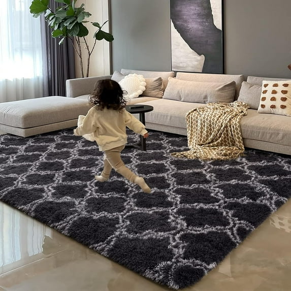 Homore Geometric Area Rugs for Bedroom Living Room Decor 6' x 9' Dark Gray/White