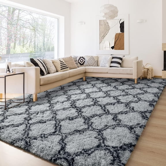 Homore Geometric Area Rugs for Bedroom Living Room Decor 8' x 10' Gray/Black