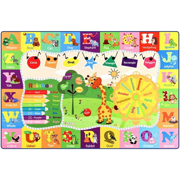Homore Kids Learning Rugs Collection, Green Kids Play Rugs ABC Numbers Shapes Educational Area Rug 35"x 59"
