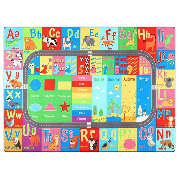 Homore Kids Learning Rugs Collection, Multicolor Kids Play Rugs ABC Numbers Shapes Educational Area Rug 72"x 108"