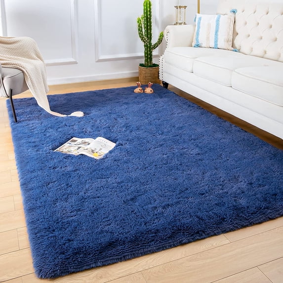 Homore Modern Area Velvet Rugs for Bedroom, 5.3' x 7.5' , Light Navy