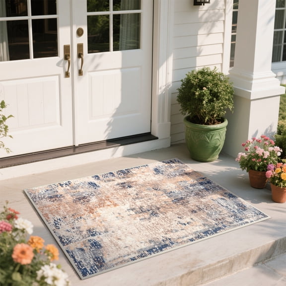Homore Modern Distressed Abstract Faux Wool Area Rug, 2' x 3', Camel