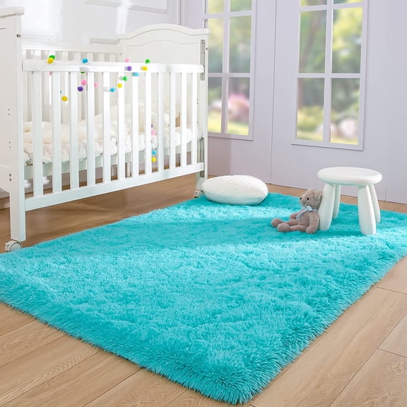 Homore Modern Furry Area Velvet Rugs for Bedroom, 5.3' x 7.5' , Blue