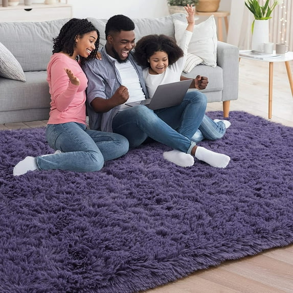 Homore Modern Shaggy Velvet Carpet for Living Room, 4' x 5.3' , Gray Purple