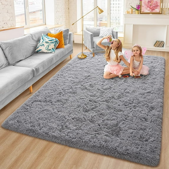 Homore Modern Shaggy Velvet Carpet for Living Room, 4' x 5.3' , Gray