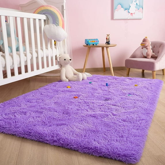 Homore Modern Shaggy Velvet Carpet for Living Room, 4' x 5.3' , Purple