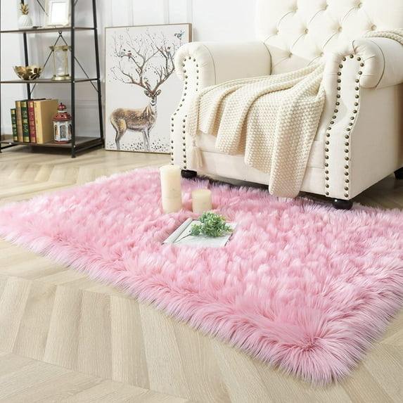 Homore Modern Soft Faux Bedroom Carpet, Outdoor Rugs, 2' x 4' , Pink