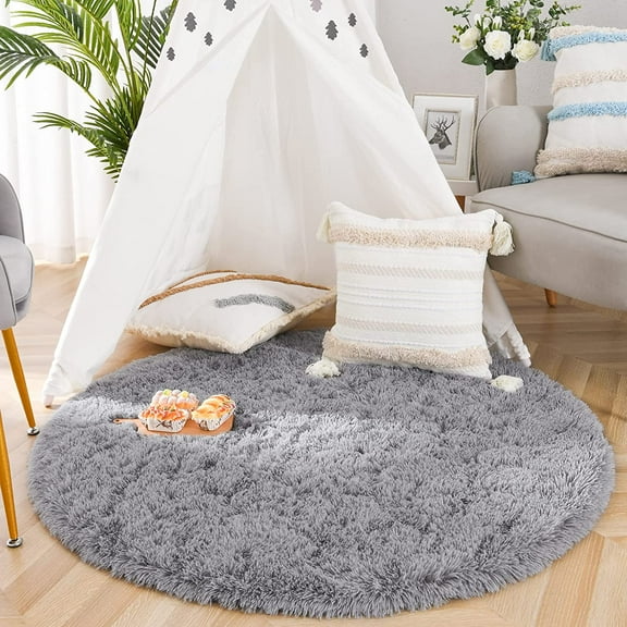 Homore Plush Circular Soft Area Rugs for Kids Room/Bedroom/Living Room, 6ft , Gray