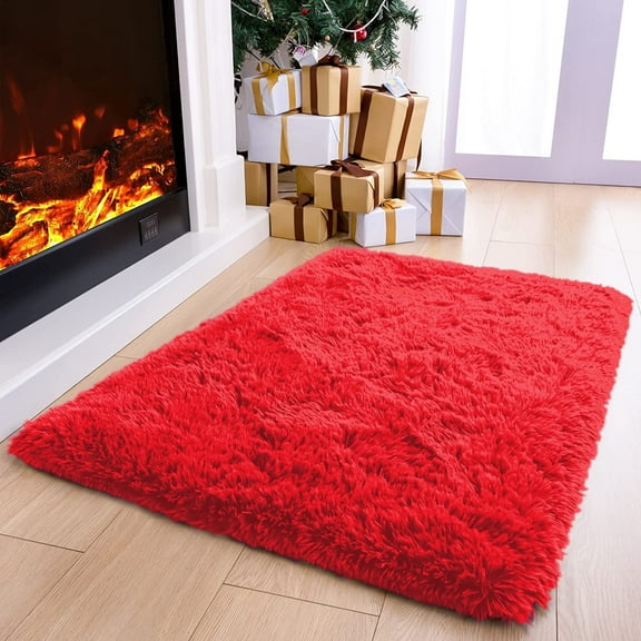 Homore Super Soft Area Rugs Fluffy Carpets for Bedroom Living Room 2' x 3' , Red