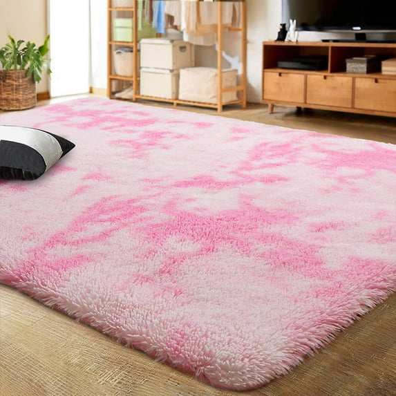 Homore Super Soft Tie Dye Velvet Rugs for Living Room Bedroom,Fluffy Carpet For Office Home Decor,5"x8",Pink