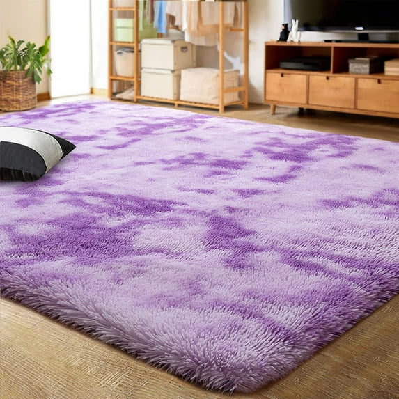 Homore Super Soft Tie Dye Velvet Rugs for Living Room Bedroom,Fluffy Carpet For Office Home Decor,5"x8",Purple