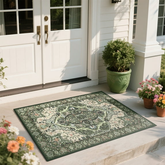 Homore Traditional Pattern Mystic Medallion Area Rug, 2' x 3', Green
