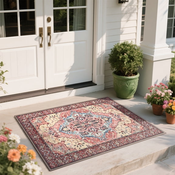 Homore Traditional Pattern Mystic Medallion Area Rug,2' x 3',Red