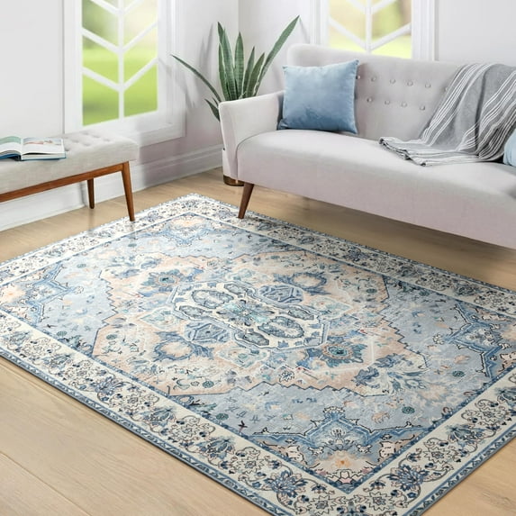 Homore Traditional Pattern Mystic Medallion Area Rug,4' x 6',Cream