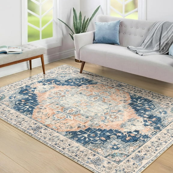 Homore Traditional Pattern Mystic Medallion Area Rug, 4' x 6', Dark Blue