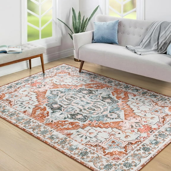 Homore Traditional Pattern Mystic Medallion Area Rug, 4' x 6', Orange