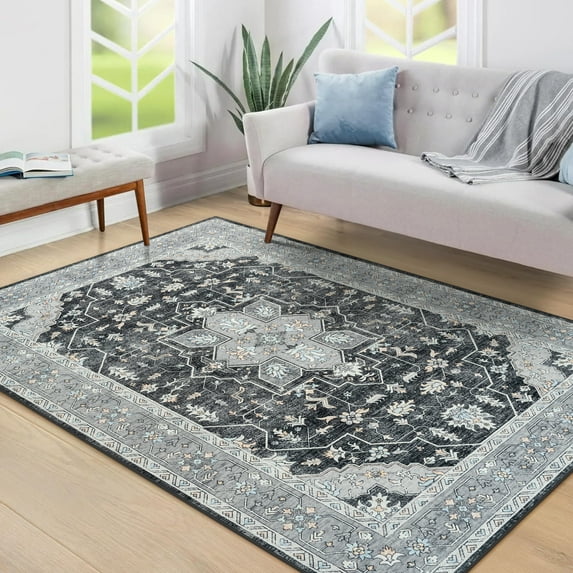 Homore Traditional Pattern Mystic Medallion Area Rug, 5' x 7', Gray