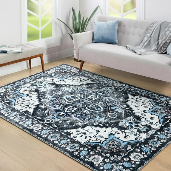 Homore Traditional Pattern Mystic Medallion Area Rug,6' x 9',Black