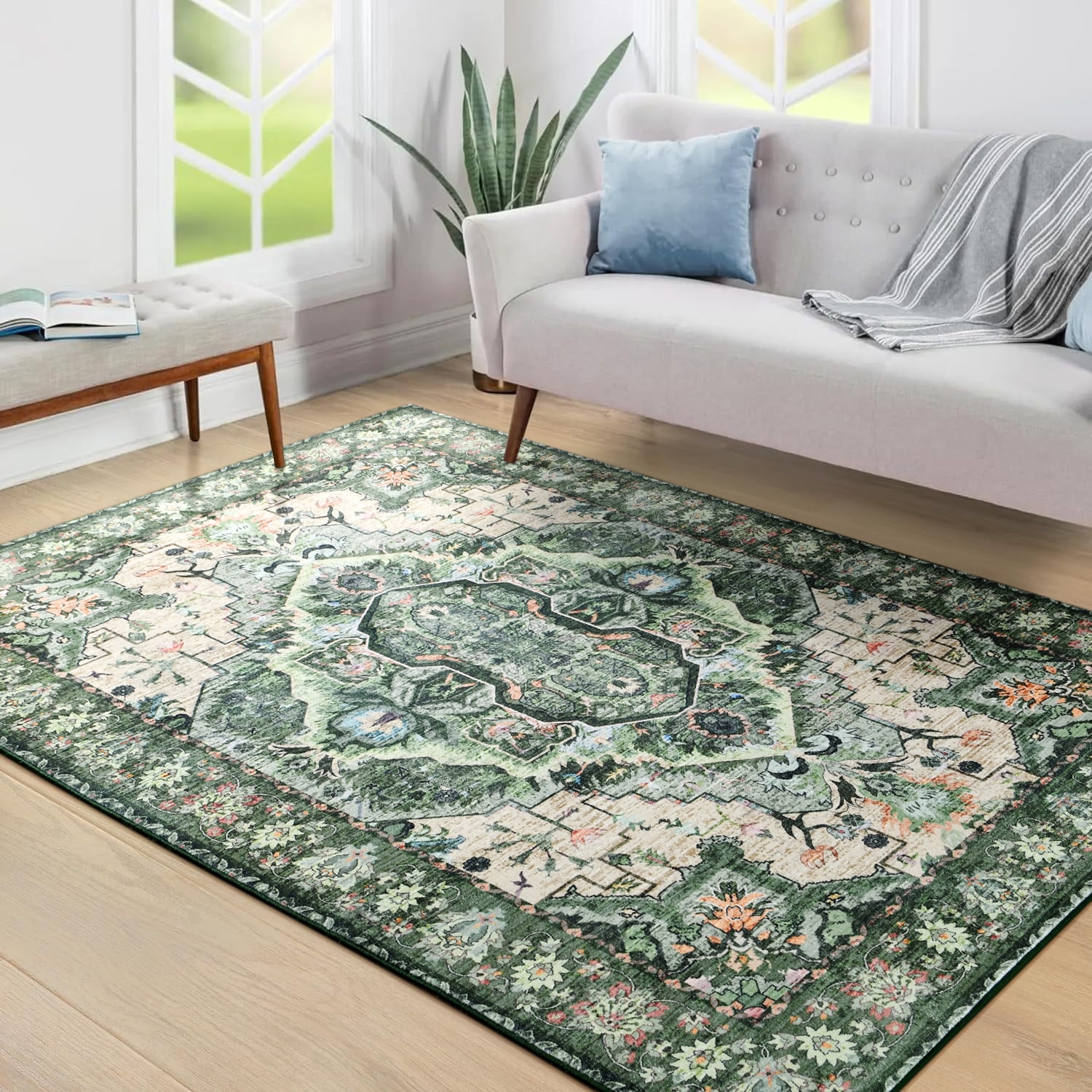 Homore Traditional Pattern Mystic Medallion Area Rug,6' x 9',Green ...