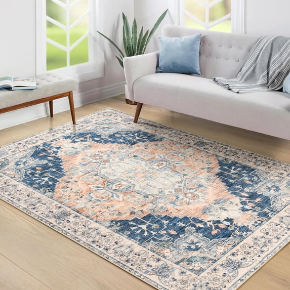 Homore Traditional Pattern Mystic Medallion Area Rug, 8' x 10', Dark Blue