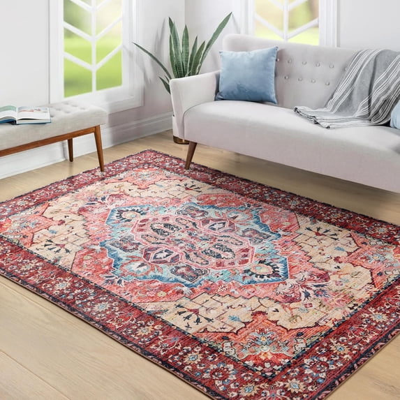 Homore Traditional Pattern Mystic Medallion Area Rug,8' x 10',Red