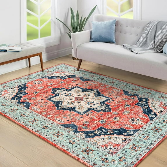 Homore Traditional Pattern Mystic Medallion Area Rug, 9' x 11', Red Blue