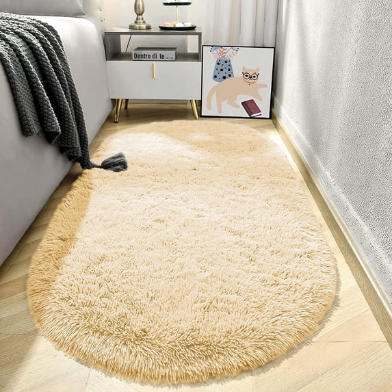 Homore Ultra Soft Modern Oval Rugs for Bedroom, 2.6' x 5.3' , Beige