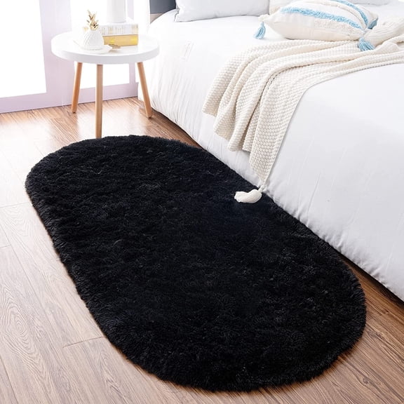 Homore Ultra Soft Modern Oval Rugs for Bedroom, 2.6' x 5.3' , Black