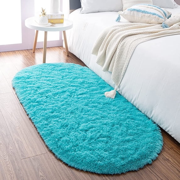 Homore Ultra Soft Modern Oval Rugs for Bedroom, 2.6' x 5.3' , Blue