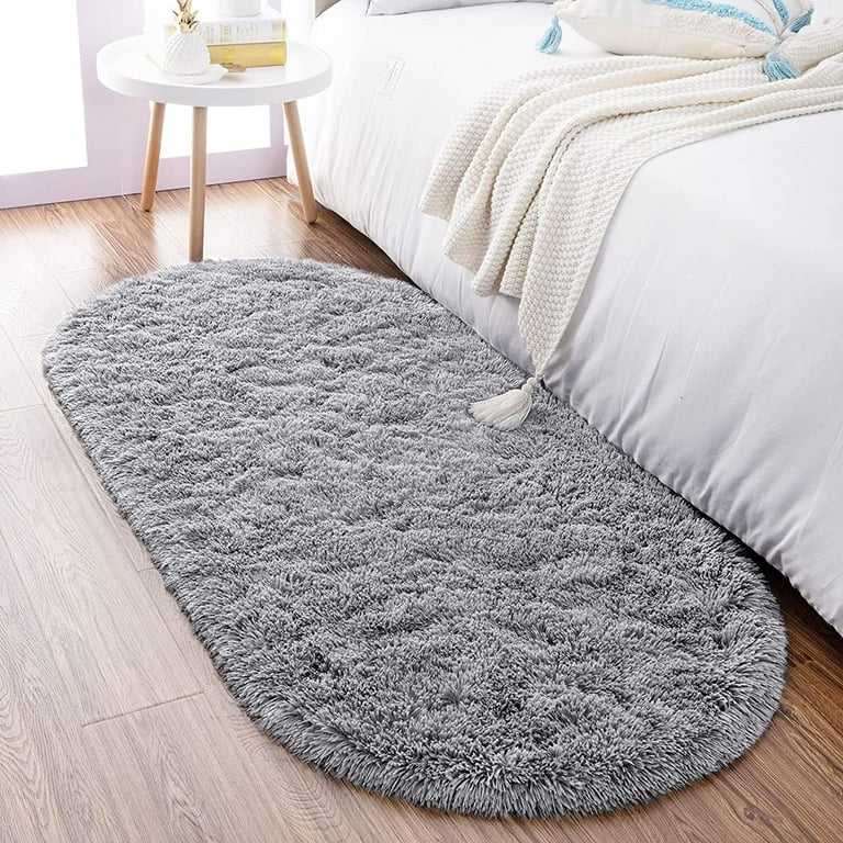 Homore Ultra Soft Modern Oval Rugs for Bedroom, 2.6' x 5.3' , Gray