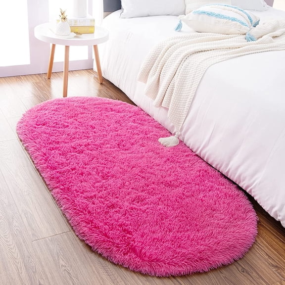 Homore Ultra Soft Modern Oval Rugs for Bedroom,2.6' x 5.3',Hot Pink