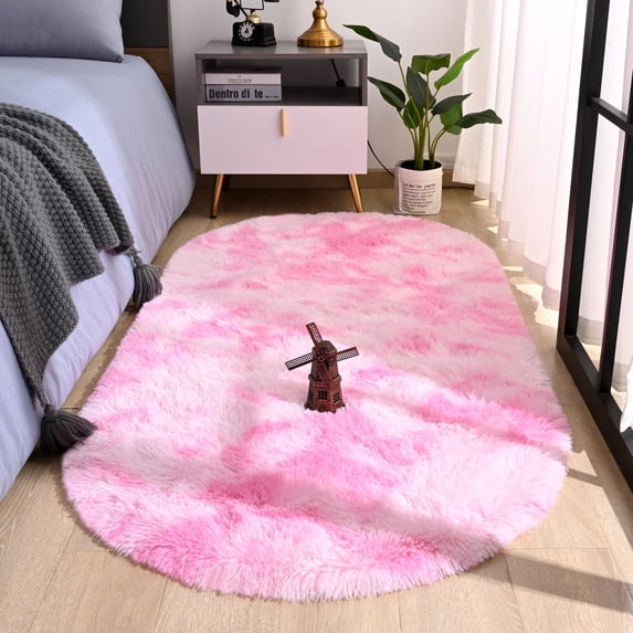Homore Ultra Soft Modern Oval Rugs for Bedroom,2.6' x 5.3',Tie Dyed Pink