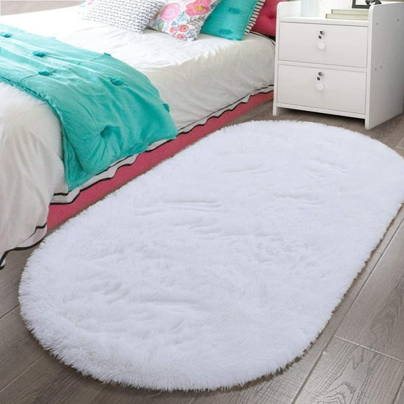 Homore Ultra Soft Modern Oval Rugs for Bedroom, 2.6' x 5.3' , White