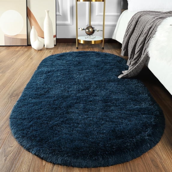Homore Ultra Soft Modern Oval Rugs for Bedroom, 3.2' x 6.2', Navy Blue