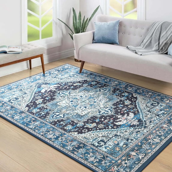 Homore Vintage Boho Oriental Medallion Area Rug, 4' x 6', Blue