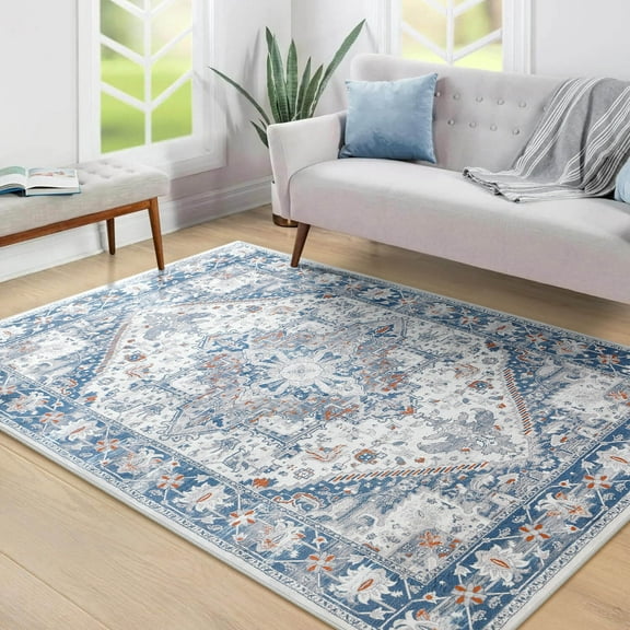 Homore Vintage Boho Oriental Medallion Area Rug, 4' x 6', Off-White
