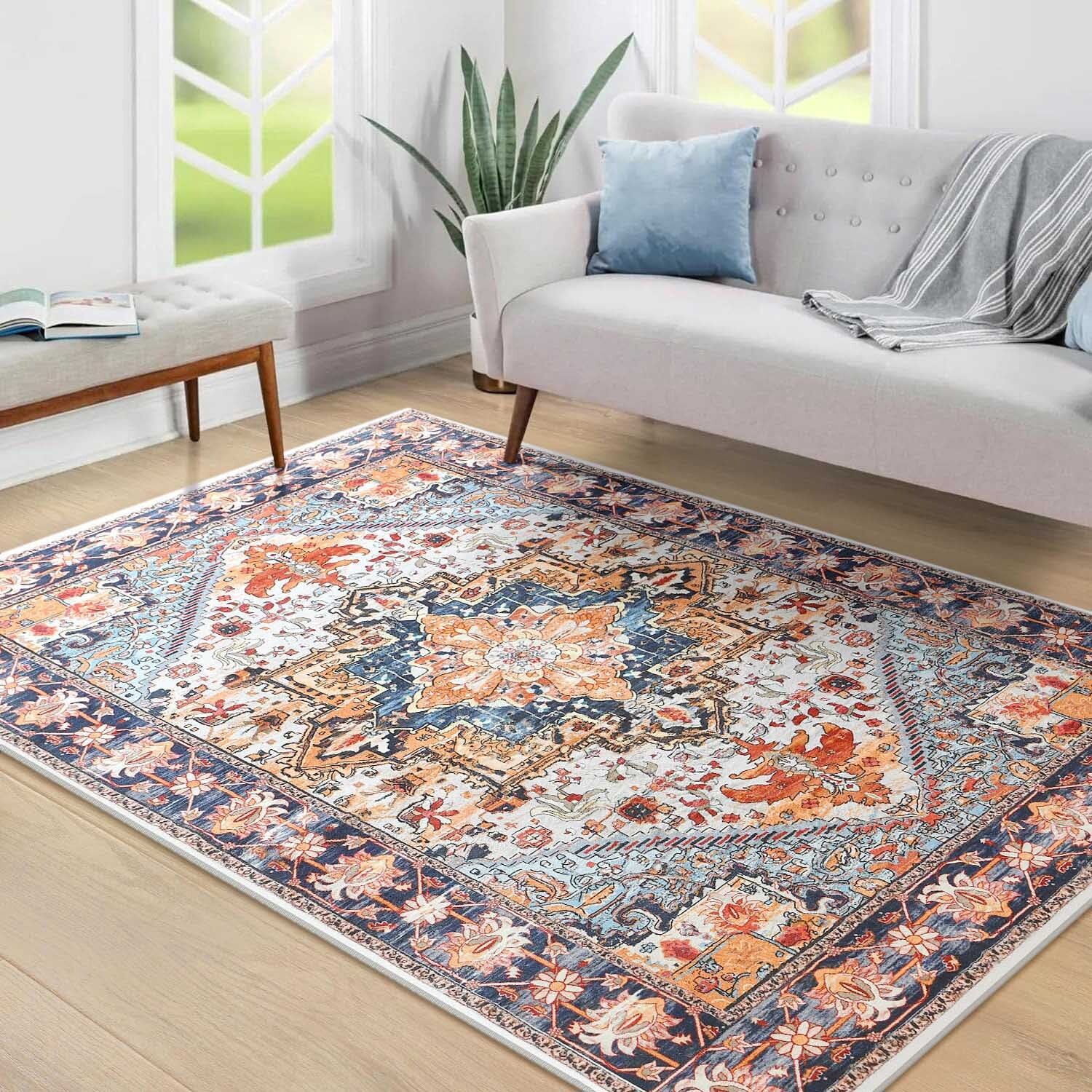 Homore Vintage Boho Oriental Medallion Area Rug, 4' x 6', Orange