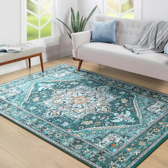 Homore Vintage Boho Oriental Medallion Area Rug, 5' x 8', Green