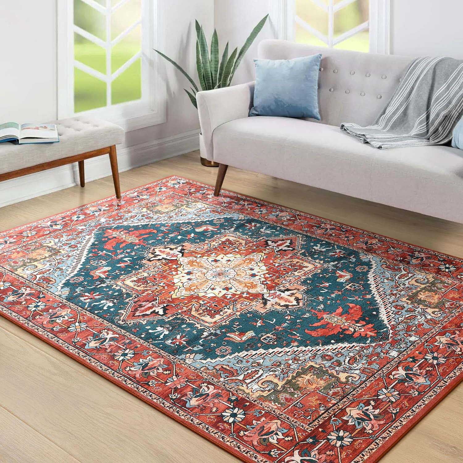Homore Vintage Boho Oriental Medallion Area Rug, 8' x 10', Red