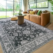 Homore Vintage Boho Traditional Oriental Faux Wool Area Rug, 4' x 6', Gray