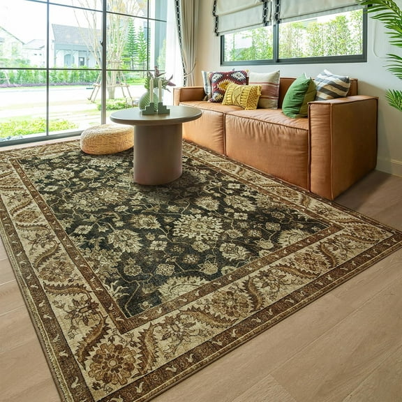 Homore Vintage Boho Traditional Oriental Faux Wool Area Rug, 5' x 7', Brown