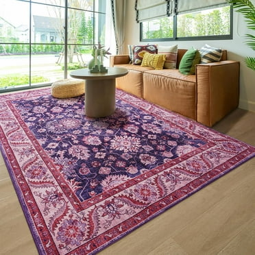 Homore Vintage Boho Traditional Oriental Faux Wool Area Rug, 5' x 7', Purple